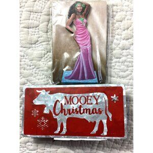 Pink Dress Magnet & Mooey Christmas Cow Sign Set*NWT